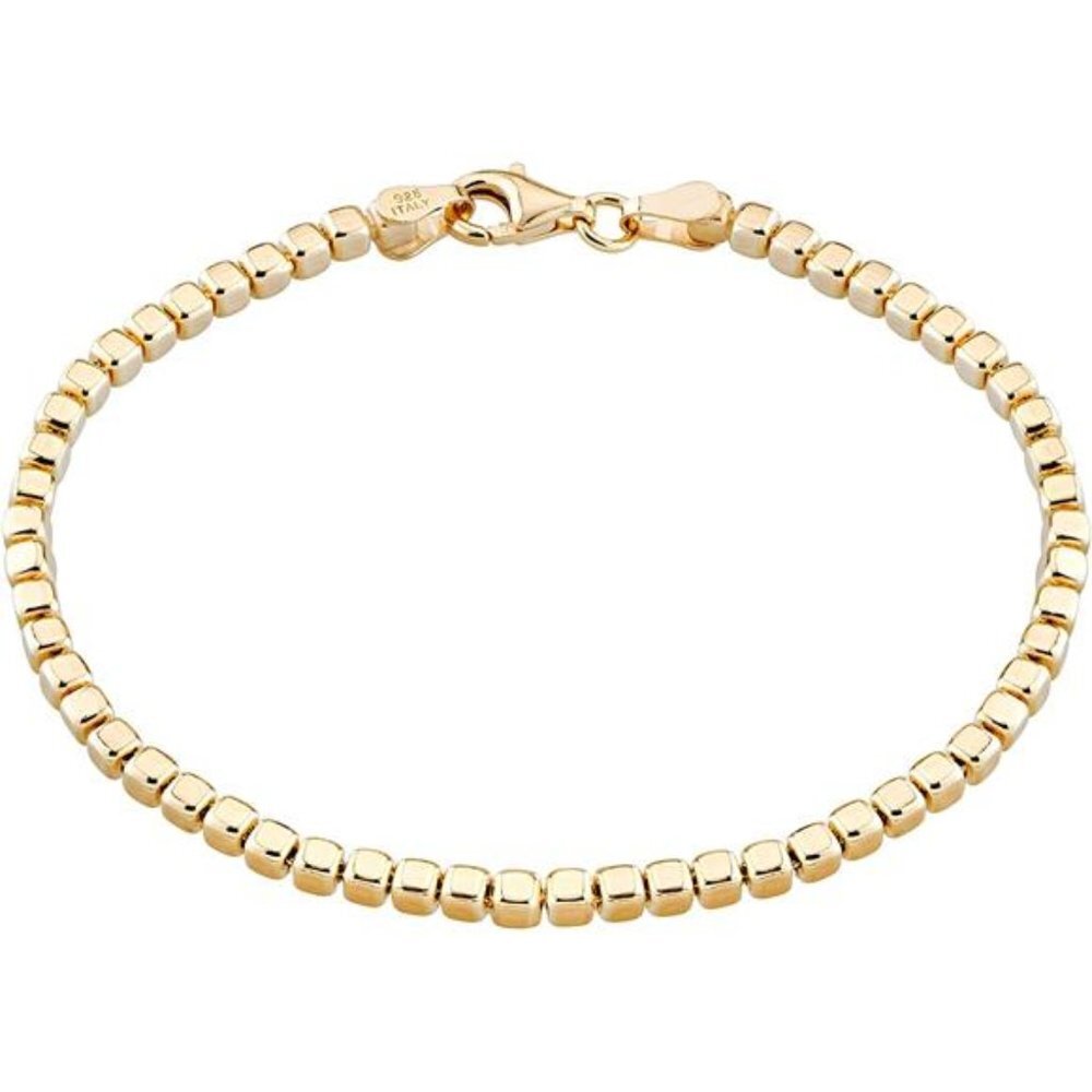 Women's 18K Gold Over 925 Sterling Silver Organic Cube Bead Chain Bracelet